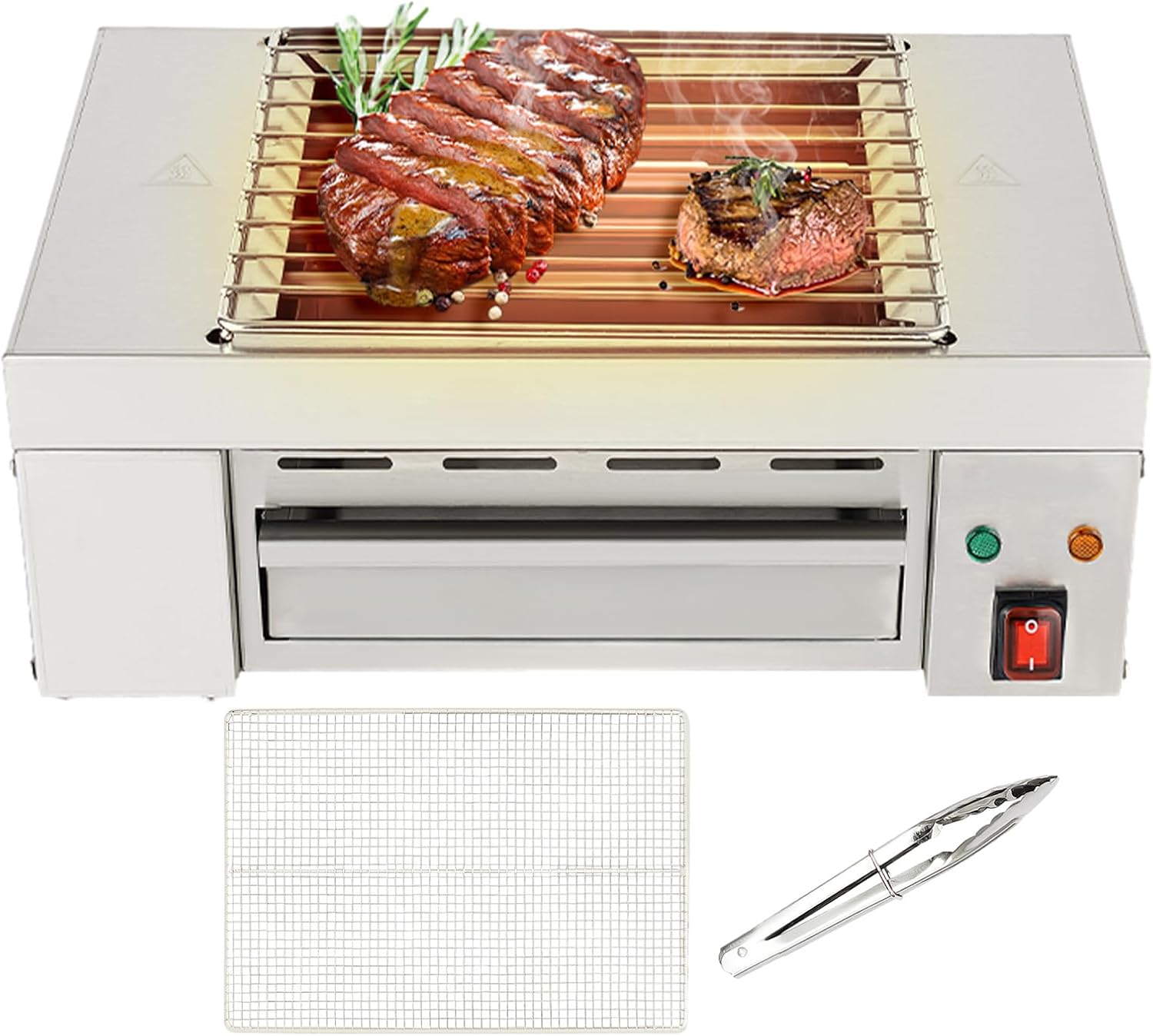 Electric Indoor Outdoor Grill 1500W Countertop BBQ Grill Removable Smokeless Grill Barbecue Oven Grill, Stainless Steel Drip Tray, Temperature Adjustment for Party Cooking Home Commercial