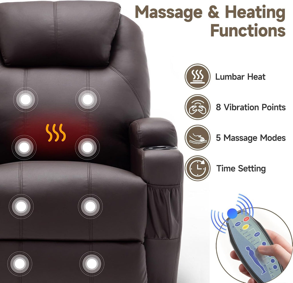 Korser Recliner Chair, Rocker Recliner Chair with Massage and Heat, Manual Recliner Chairs for Adults, 360° Swivel Rocker Recliner with Remote Control and Cup Holder for Living Room, Nursery