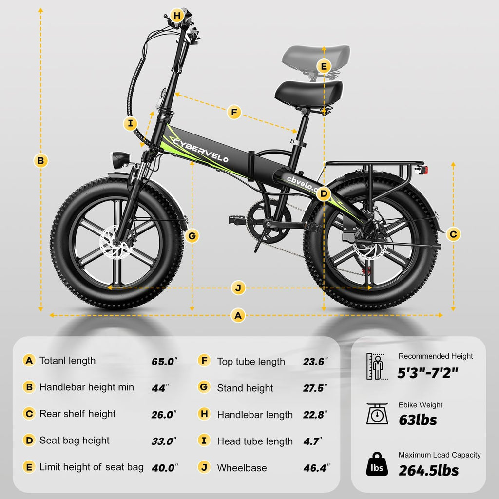 YorkE 1000W Folding Electric Bike, 48V 20AH Large Removable Battery E Bike, 30+MPH, 80 Miles Max Range, 20' Fat Tire Electric Bike for Adults, Adult Electric Bicycles for Commute, 7-Speed