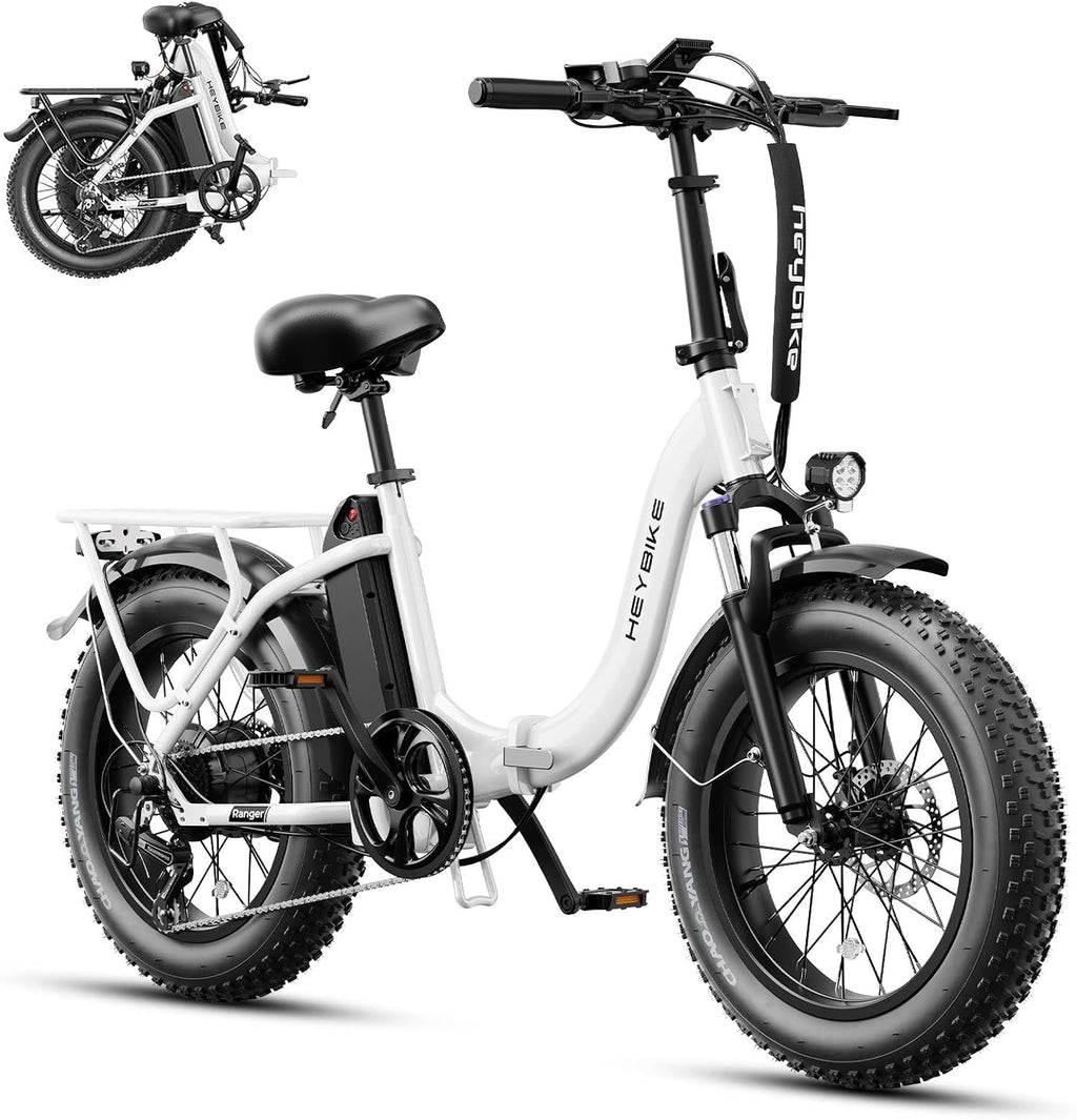 Heybike Ranger 2.0 Foldable Electric Bike for Adults, 20'*4 Fat Tire Ebike with 1400W Peak Motor, 28 MPH Max Speed, 600Wh Removable Battery, Up to 65 Miles Range, Front Suspension Step-Thru E Bike