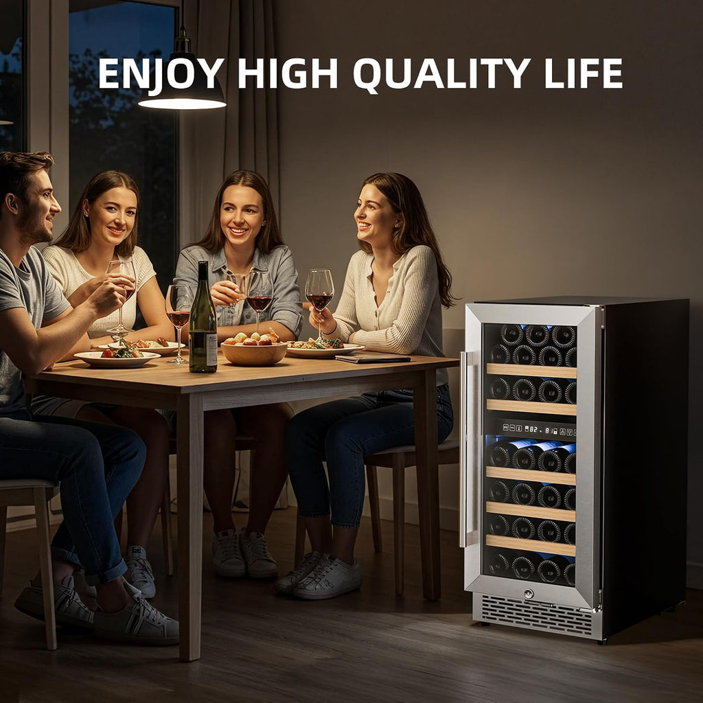 Antarctic Star Wine Fridge 15 Inch Wine Cooler Refrigerator,27 Bottles Dual Zone Freestanding or Bulit-in Wine Cooler Fridge with Stainless Steel Double-Layer Tempered Glass Door,3.1cu.ft