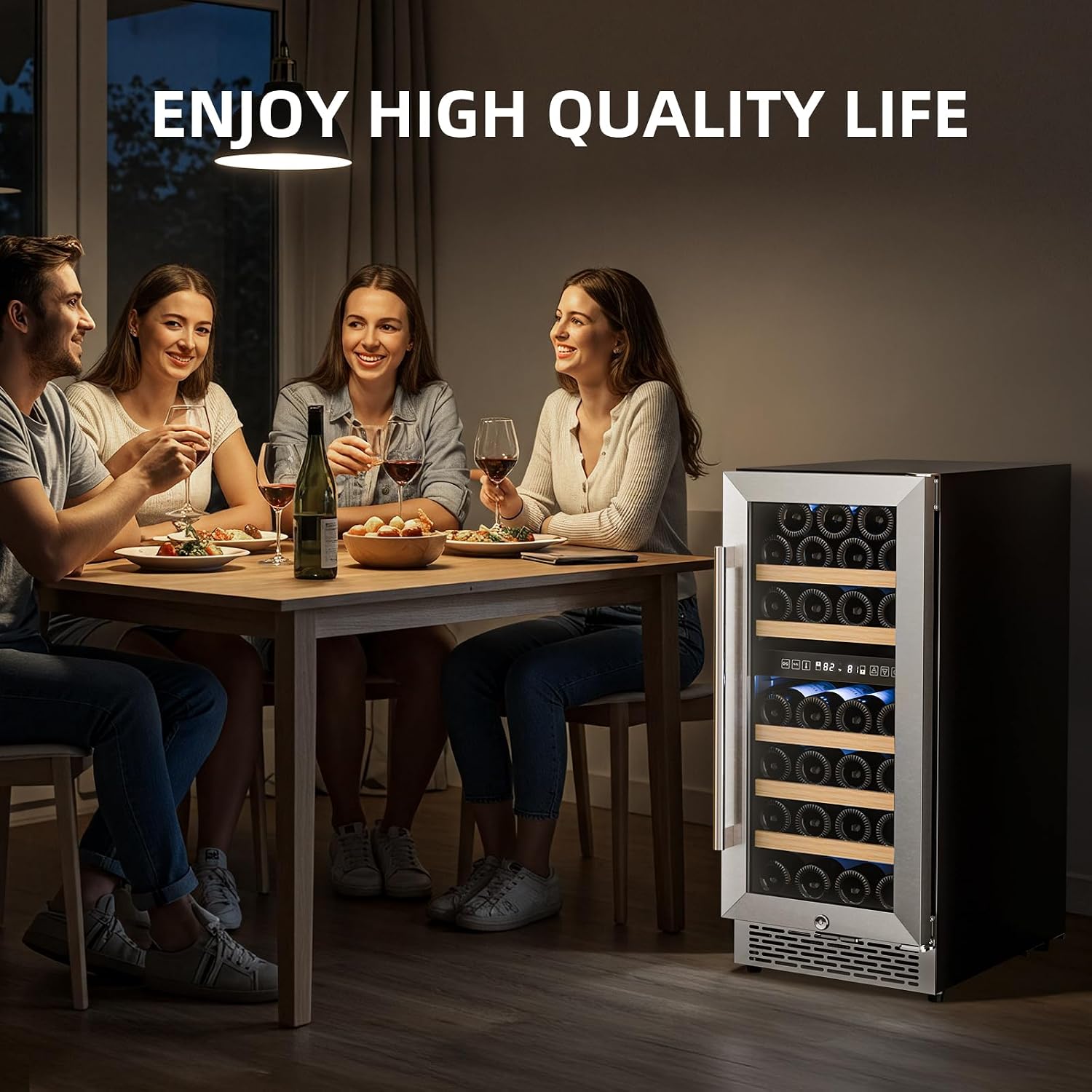 Antarctic Star Wine Fridge 15 Inch Wine Cooler Refrigerator,27 Bottles Dual Zone Freestanding or Bulit-in Wine Cooler Fridge with Stainless Steel Double-Layer Tempered Glass Door,3.1cu.ft