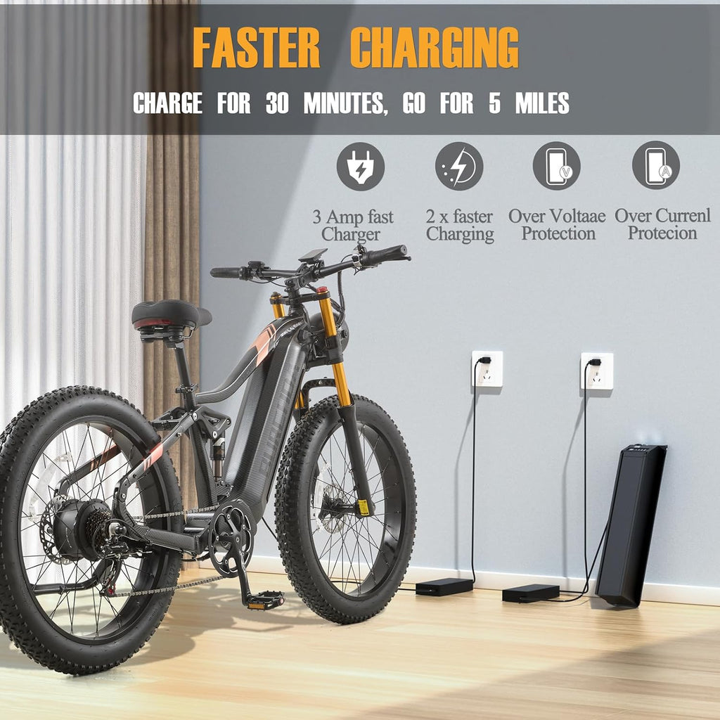 DAMSON Electric Bike for Adults Dual Motor AWD 5000W/3000W/1500W Peak 40MPH/30MPH Dirt Ebike, 52V/48V Max-Output Up to 65/80/120/160 Miles Long Range, 26' Full Suspension Fat Tire Mountains Bicycle