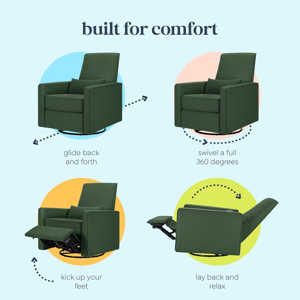 Davinci Piper Upholstered Recliner and Swivel Glider in Pine Green, Greenguard Gold & CertiPUR-US Certified
