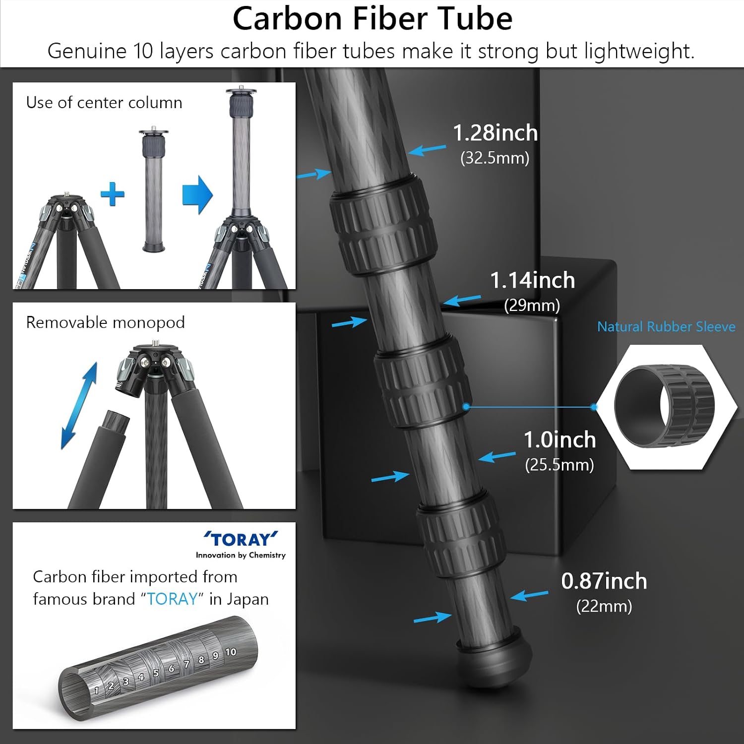 Carbon Fiber Heavy Duty Tripod WEYLLAN 81'' Professional Tripods for Camera, 10-Layer Carbon Fibre Tube, 32.5mm Leg with Low Profile Tripod Ball Head for Canon Nikon Sony, DSLR SLR Digital Camcorder
