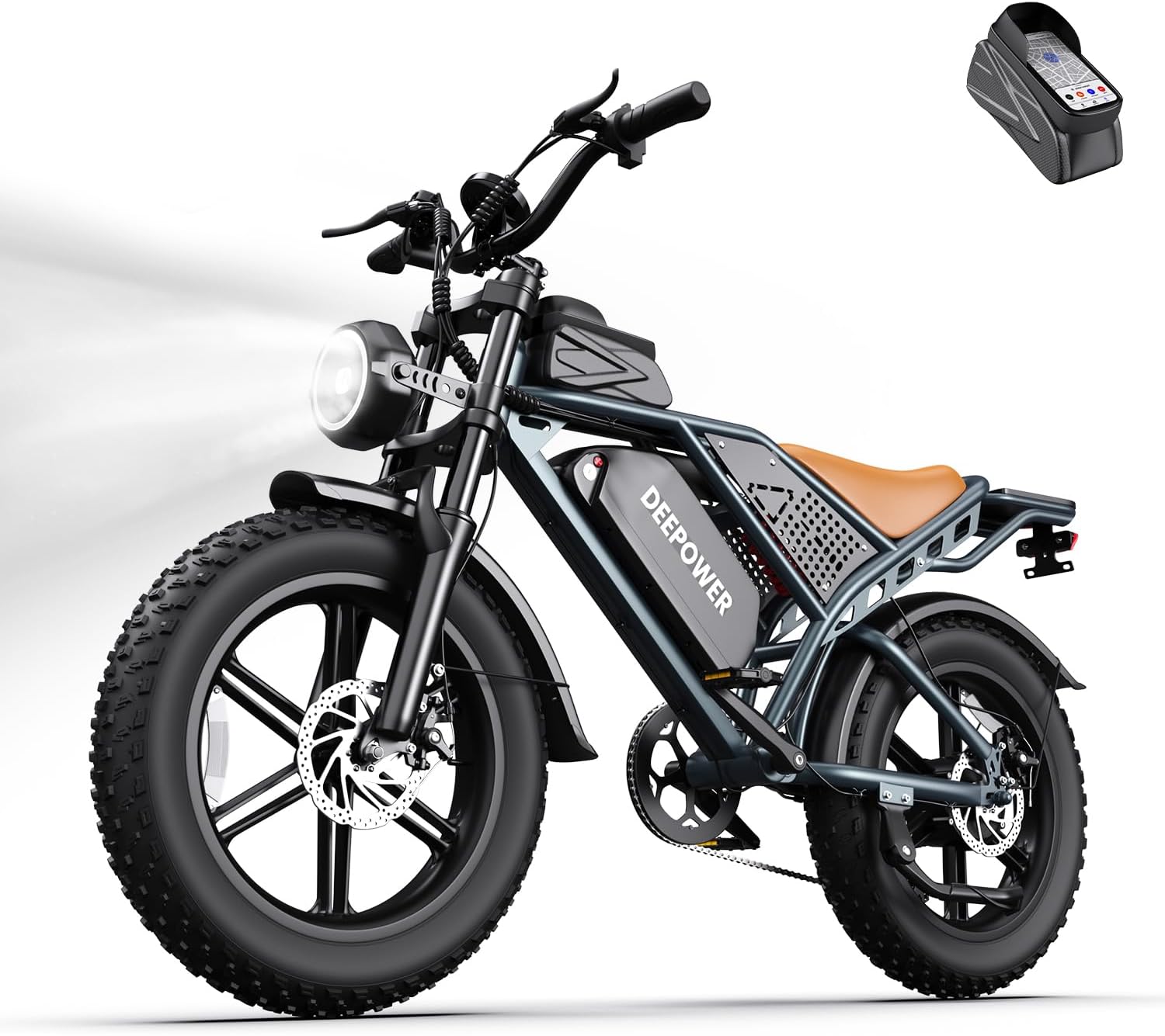 DEEPOWER QS7 Electric Bike for Adults, 2000W Peak Power 28MPH E-Bike, 48V 20Ah/35Ah/60Ah Battery Options, 35–180 Mile Range, 20' Fat Tire Ebike, 7-Speed All-Terrain Electric Bicycle