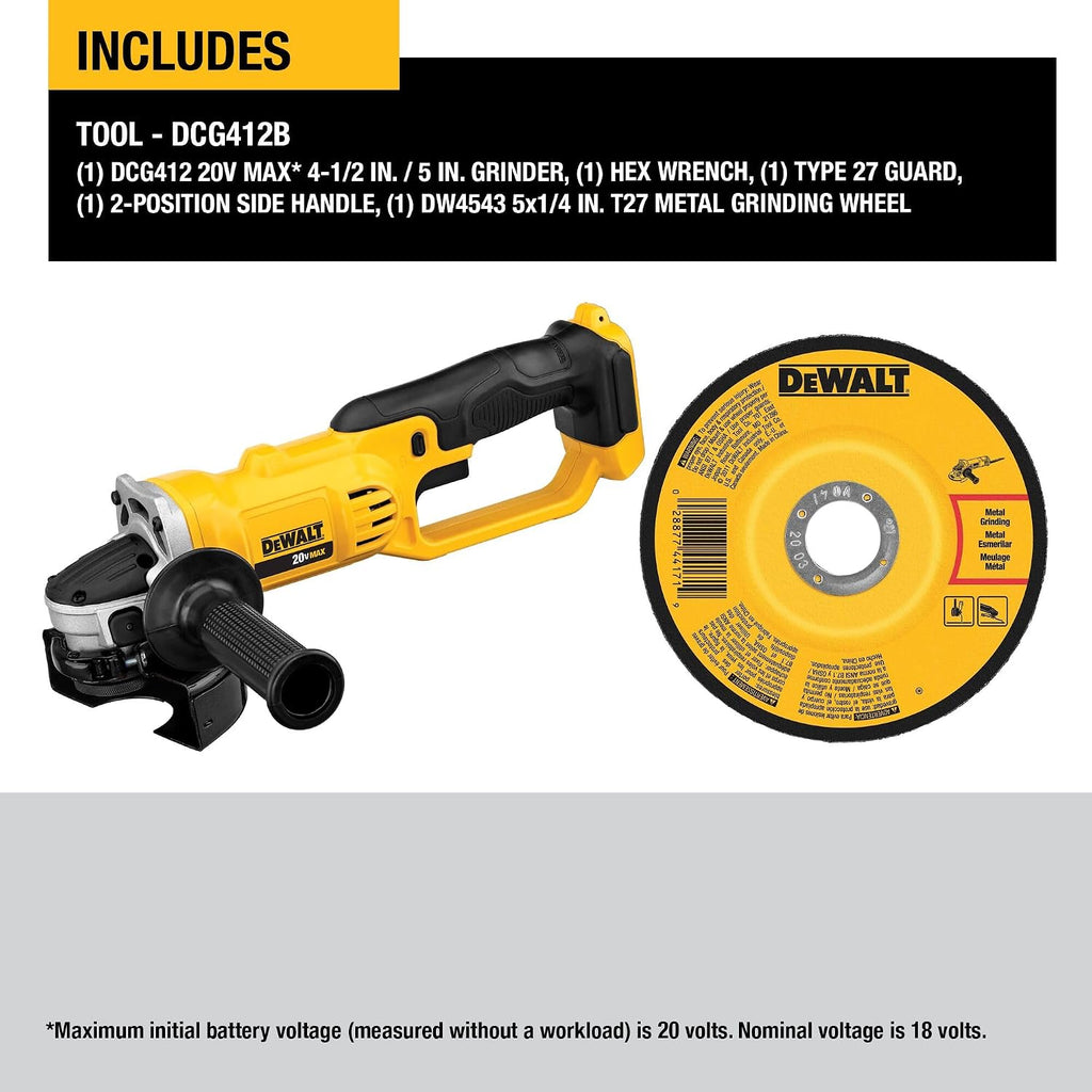 DEWALT DCG412B 20V MAX* Lithium Ion 4-1/2' Grinder (Tool Only)