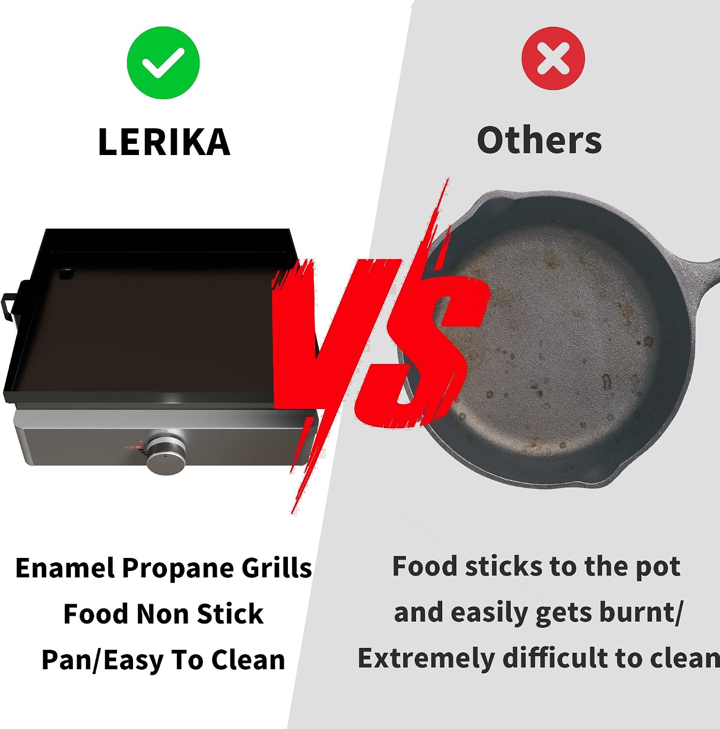 LERIKA 23' Tabletop Propane Gas Grilddle With Lid for Outdoor Kitchen Barbecue Grill, Non Stick Enamel/Durable Stainless Steel/1 Burner Portable Flat Top Grills