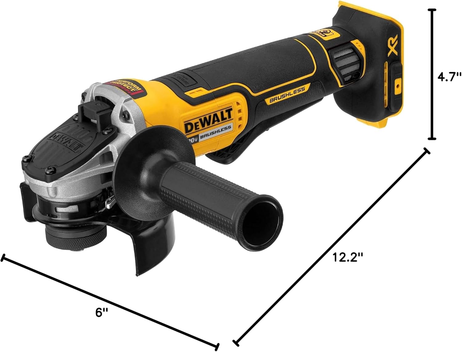 DEWALT 20V MAX* Angle Grinder Tool Cordless Brushless, 4 1/2 Inch, with Paddle Switch and Kickback Brake, Tool Only (DCG413B)