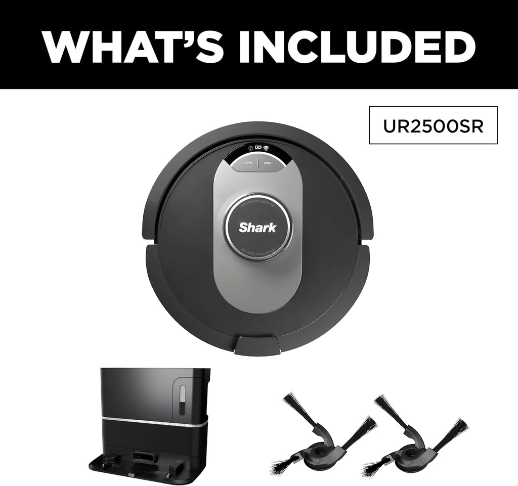 Shark UR2500SR AI Ultra Robot Vacuum with Self-Empty Base, Bagless, 30-Day Capacity, LIDAR Navigation, Compatible with Alexa, WiFi Connected, Black