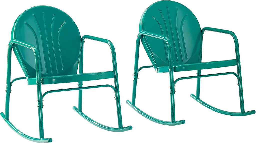 Crosley Furniture Griffith Retro Metal Outdoor Rocking Chairs, Set of 2, for Porch, Deck, Balcony, Backyard, Turquoise Gloss