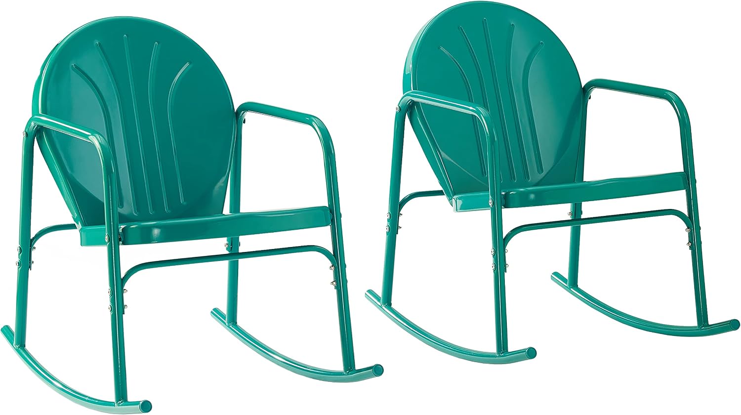 Crosley Furniture Griffith Retro Metal Outdoor Rocking Chairs, Set of 2, for Porch, Deck, Balcony, Backyard, Turquoise Gloss