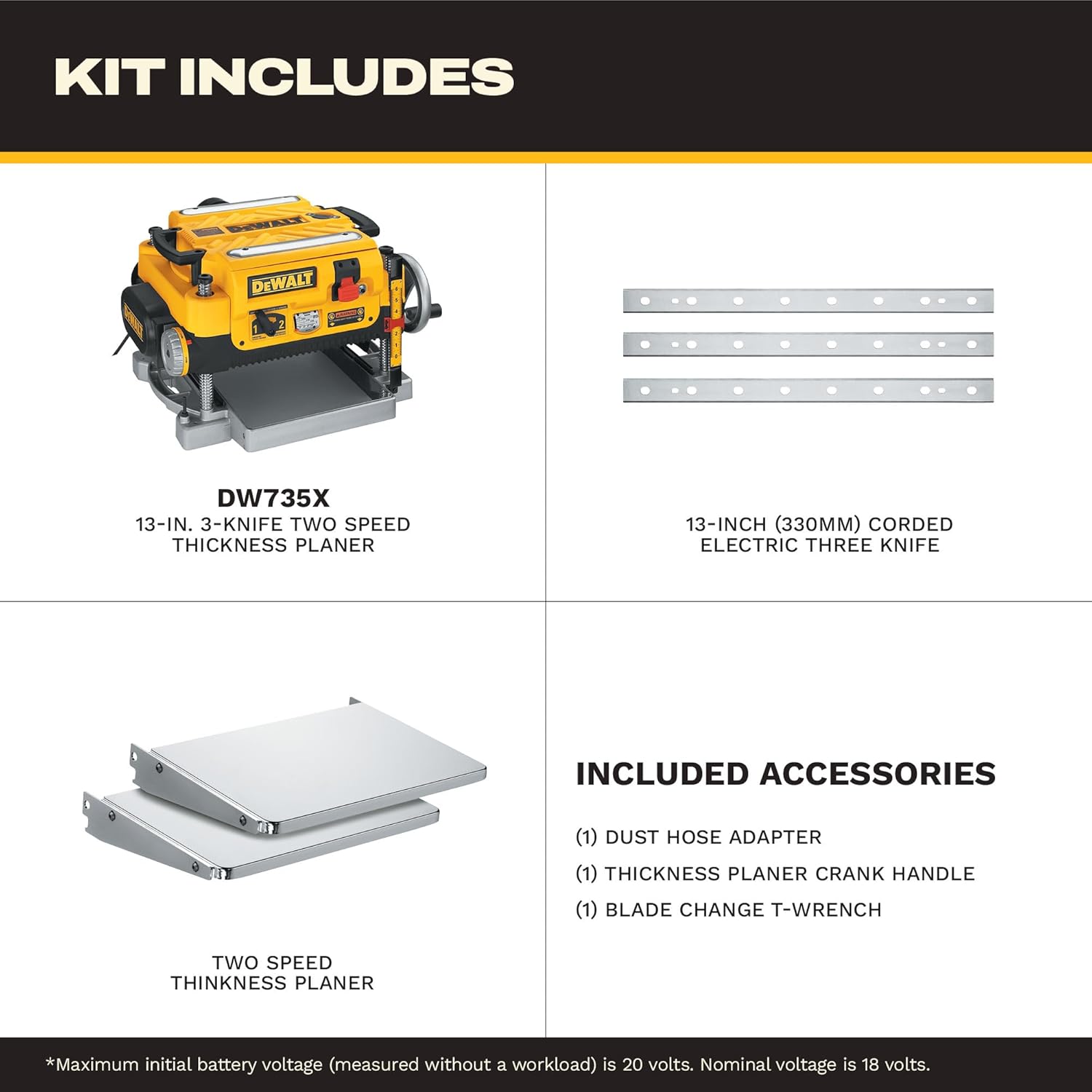 DEWALT Thickness Planer, 13-inch Wood Planer, Three Knife Two Speed, 15 Amp, 20,000 RPM Motor (DW735X)