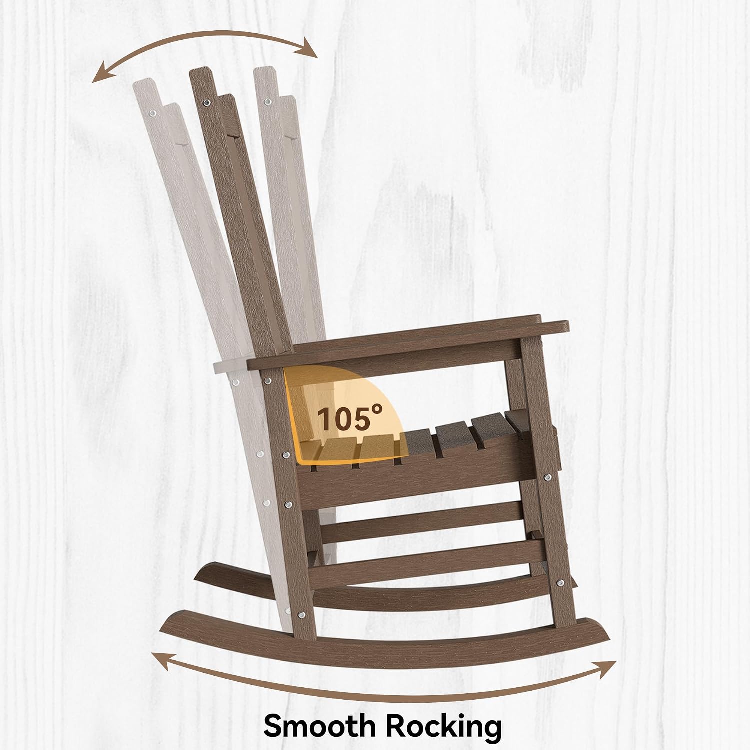 HDPE Outdoor Rocking Chair Set of 2, Oversized Rocking Chairs with Widened Seats & High Backs (2, Brown)