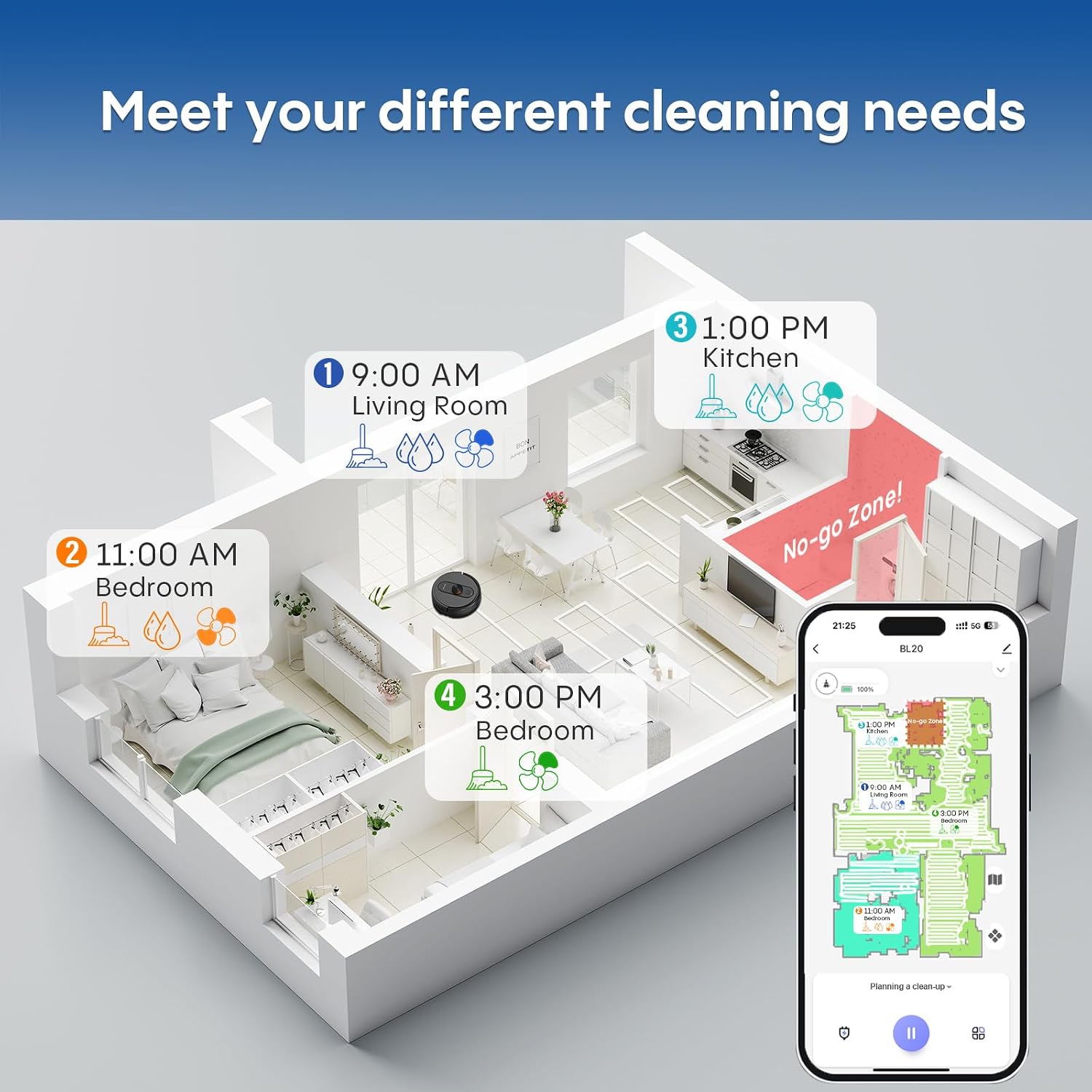 Robot Vacuum and Mop with Mapping, LiDAR Navigation Robotic Vacuums with 5000Pa, Self-Recharging, Wi-Fi/App/Alexa Control,No-Go Zones, Ideal for Pet, Hard Floors, Carpet