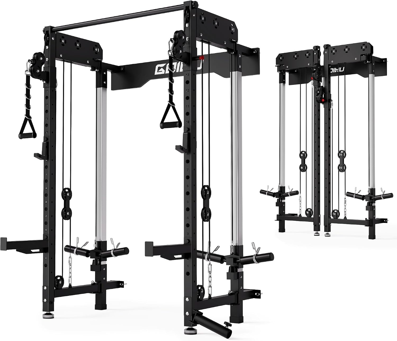 WM3-V4 Folding Squat Rack, Wall Mounted Power Rack with Dual Independent Pulley System, Functional Trainer with 5 Adjustable Function Modes for Space Saving