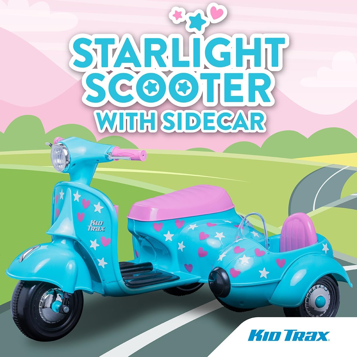 Kid Trax 6V Starlight Scooter with Sidecar for Kids, Ages 18-30 Months, Maximum Rider Weight: 44 lbs.