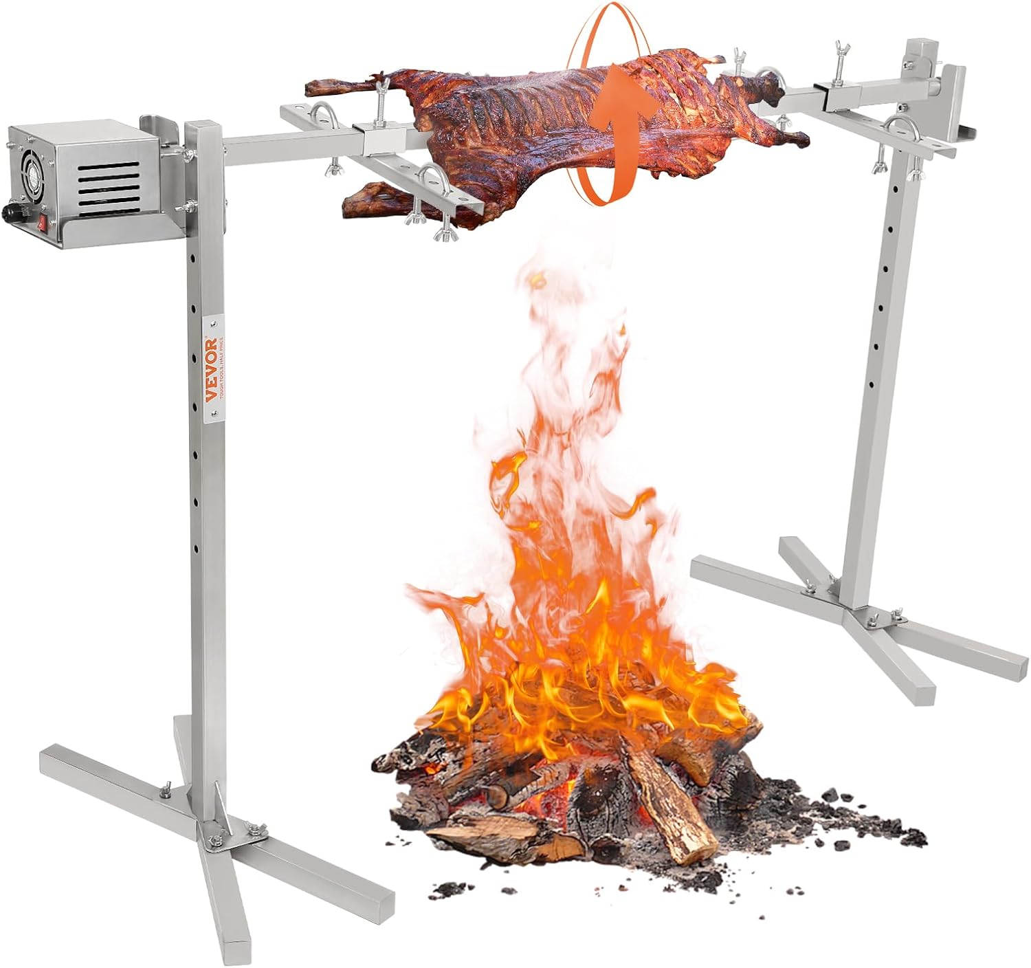 VEVOR 46' Electric BBQ Rotisserie Grill Kit, 132 lbs Capacity Heavy Duty Grilling Kit, Automatic 52W Motor and Height Adjustable Universal Roaster Stand, Stainless Steel Hexagon Spit Rod for Pig Lamb