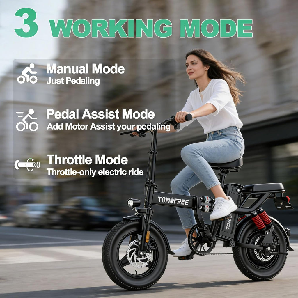 Tomofree 750W Peak Electric Bike for Adult, 20MPH/35-75 Miles Electric Bicycle, 14' Folding E Bike, 48V 20Ah Removable Battery, PAS Control, Commuter E-Bike for Adults and Teens