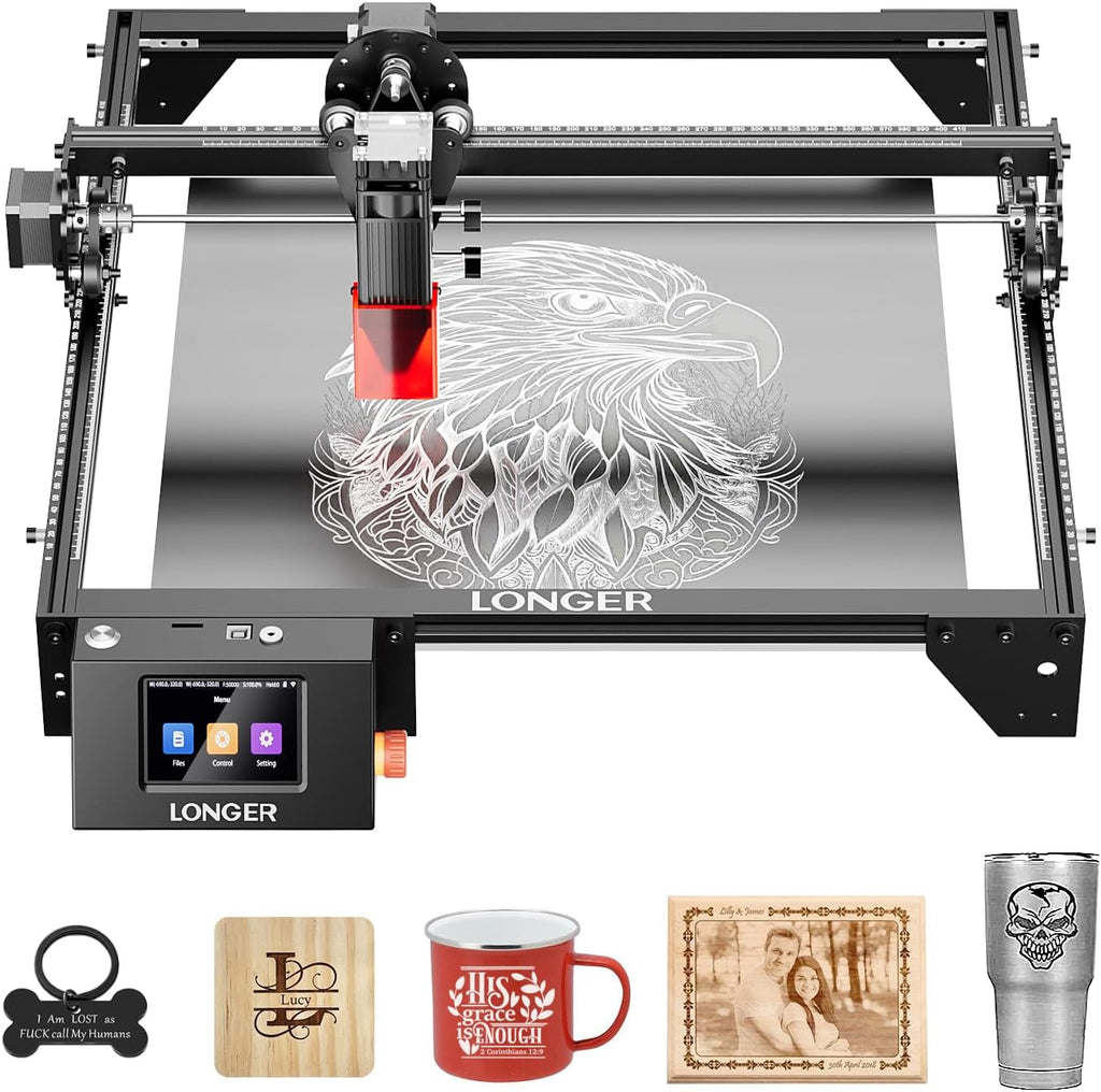 LONGER RAY5 Laser Engraver, Fully Upgraded with 10W Output, a 3.5-inch Color Touchscreen, and app-Based Offline Control; Ideal for Engraving Metal, Glass, and Wood. Working Area: 400×400 mm.