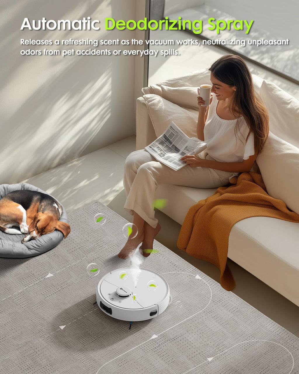 V5 Robot Vacuum and Mop, Self-Emptying Robotic Vacuum Cleaner, 8500Pa Suction, Pet Hair Tangle Cutter, Laser Navigation, Cat Laser, Carpet Detection, Ideal for Hard Floor, Tile, and Carpet