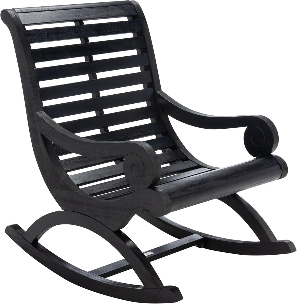 SAFAVIEH Outdoor - Sonora Rocking Chair - Black - Solid Wood - Transitional British Slatted Design - Ideal for Patio, Deck, Porch, Backyard, 17.7' Seat Height (PAT7016D)