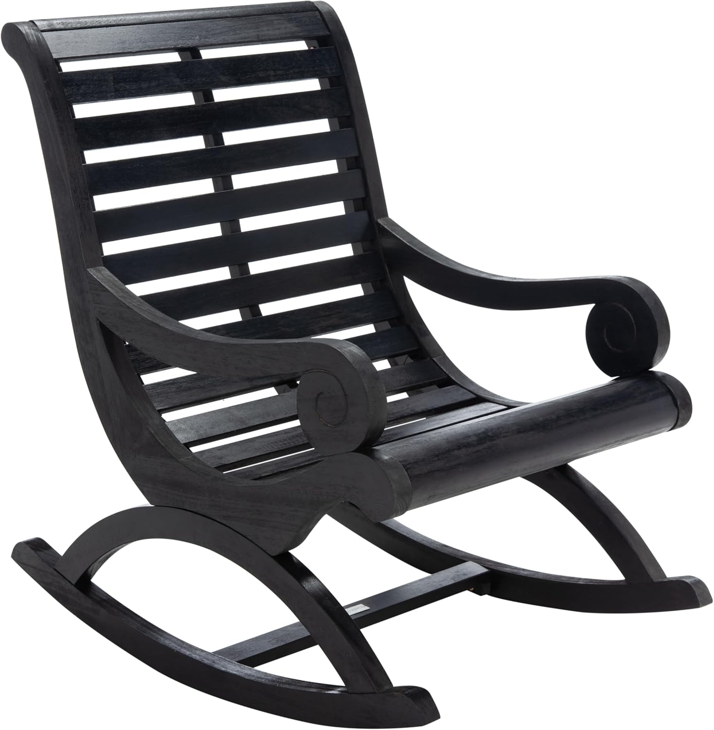 SAFAVIEH Outdoor - Sonora Rocking Chair - Black - Solid Wood - Transitional British Slatted Design - Ideal for Patio, Deck, Porch, Backyard, 17.7' Seat Height (PAT7016D)