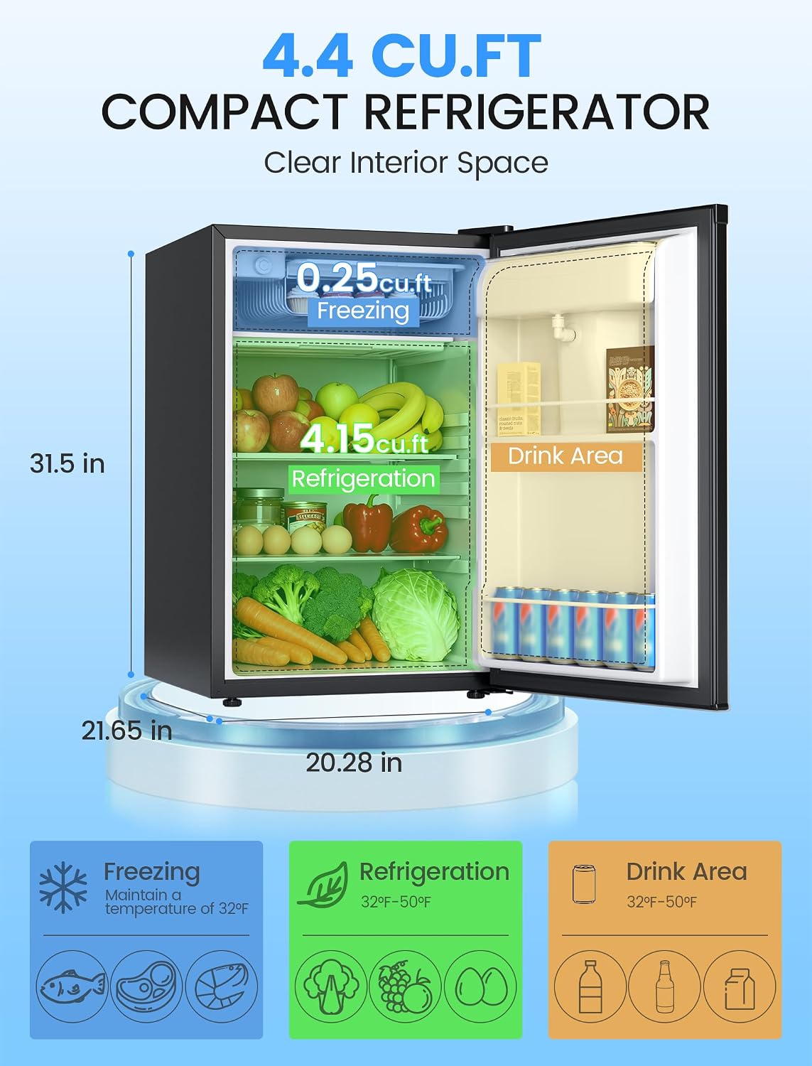 COWSAR 4.4 Cu.Ft Dorm Fridge with Freezer, Single Reversible Door Apartment Refrigerator with Water Dispenser, Adjustable Thermostat, Commercial Compact Fridge for Bedroom Dorm Office Kitchen, Black