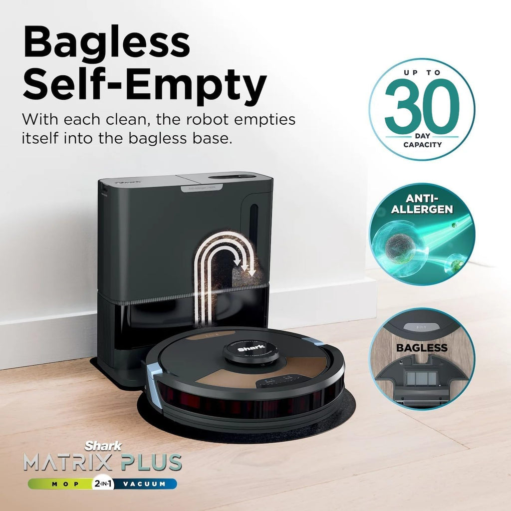 Shark Matrix Plus 2-in-1 Robot Vacuum & Sonic Mop, Home Mapping, HEPA Bagless Self Empty Base with 30-Day Capacity, CleanEdge, for Pet Hair, WiFi, UR2650WS (Renewed)