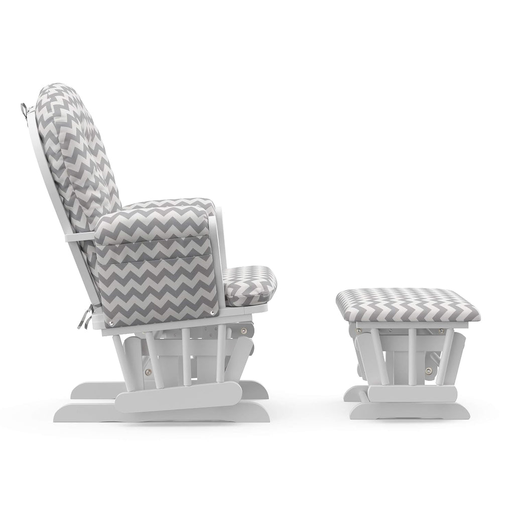 Storkcraft Premium Hoop Glider & Ottoman (White/Gray Chevron) — GREENGUARD Gold Certified Nursery Glider, Solid Wood Craftsmanship, Smooth-Gliding Nursery Chair and Ottoman, Award-Winning