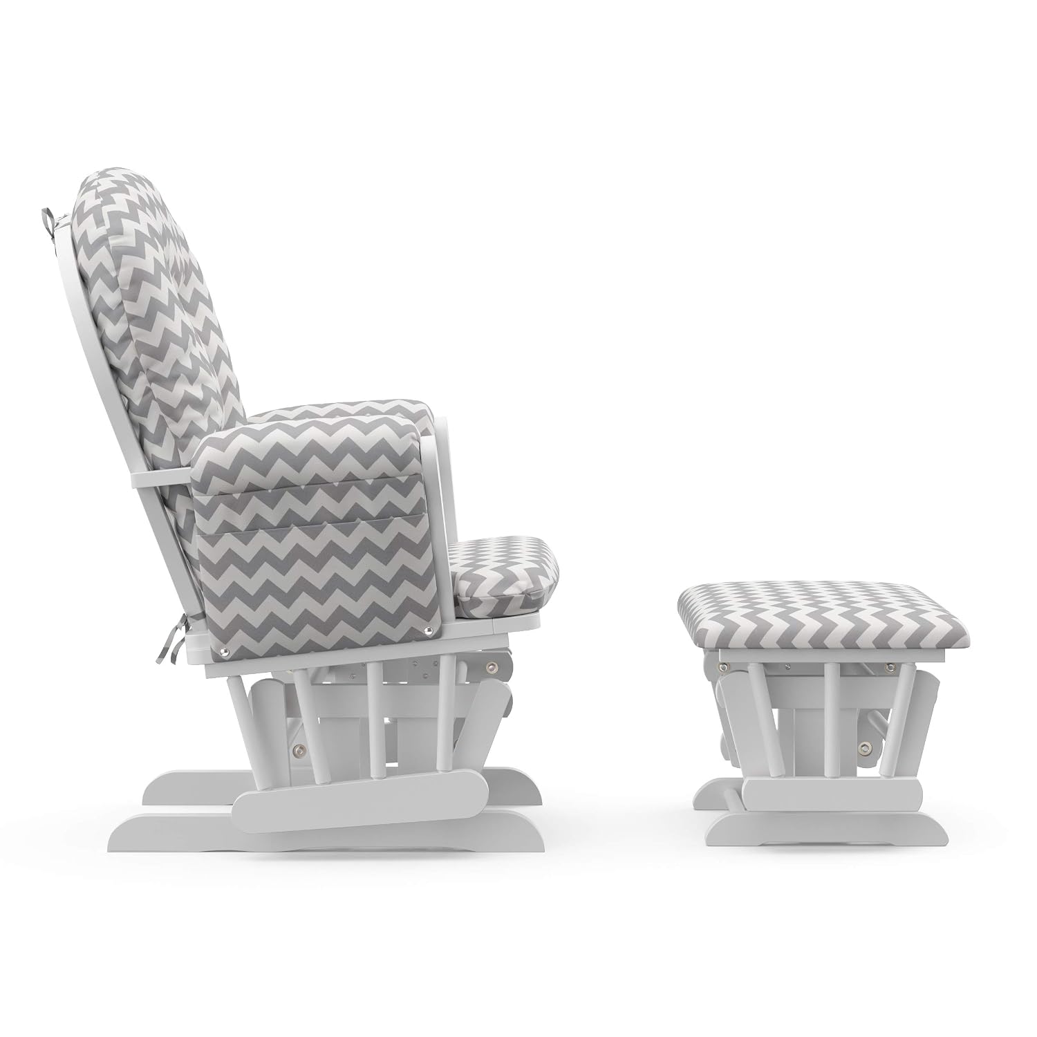 Storkcraft Premium Hoop Glider & Ottoman (White/Gray Chevron) — GREENGUARD Gold Certified Nursery Glider, Solid Wood Craftsmanship, Smooth-Gliding Nursery Chair and Ottoman, Award-Winning