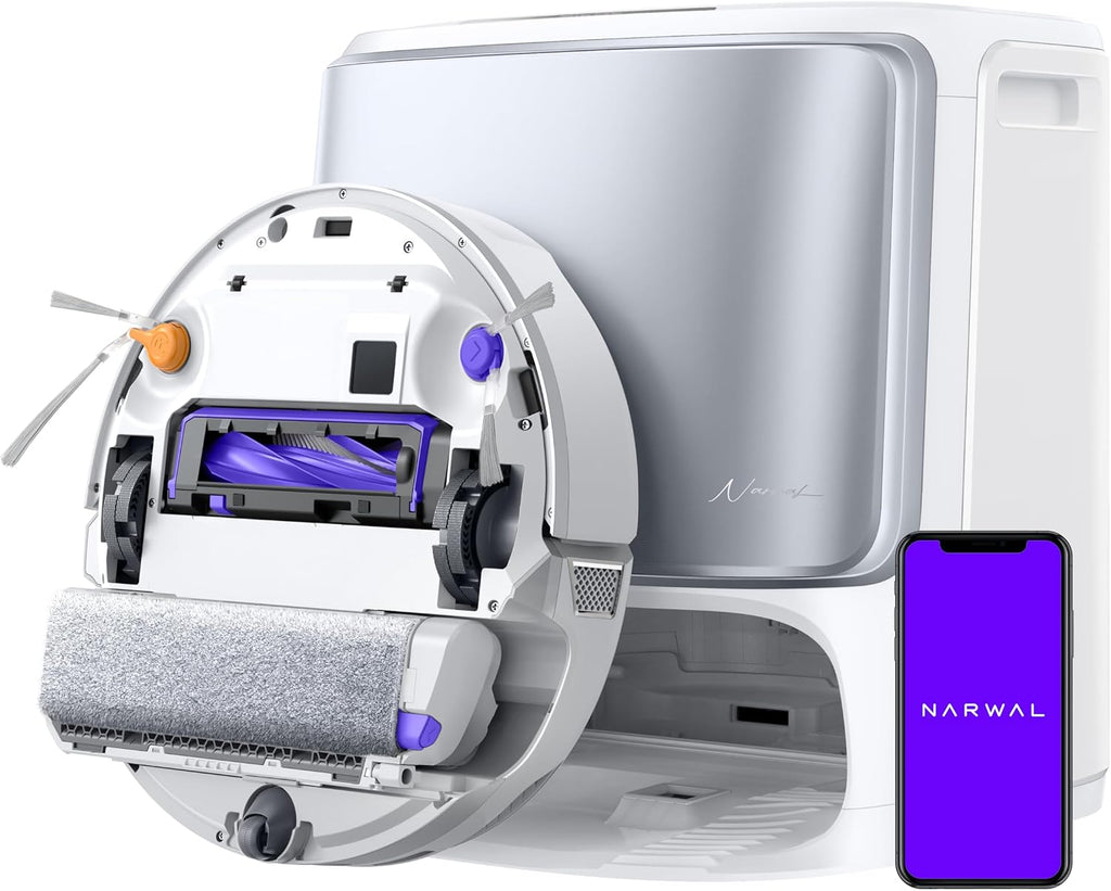 NARWAL Flow Robot Vacuum and Mop Combo, FlowWash Real-Time Self-Cleaning Track Mop, 22,000 Pa Suction, Dual-Camera AI Obstacle Avoidance, Carpet & Edge Cleaning, Self-Emptying Robot Vacuum,White
