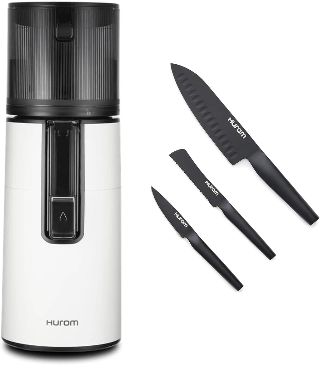 Hurom White H400 Award Winning Cold Press Juicer Machine with German Steel Knife Set, Strainer & Hands Free with Self-Feeding Hopper, Corrosion-Resistant Blades, Easy Assembly (550ml/ 18.6oz)