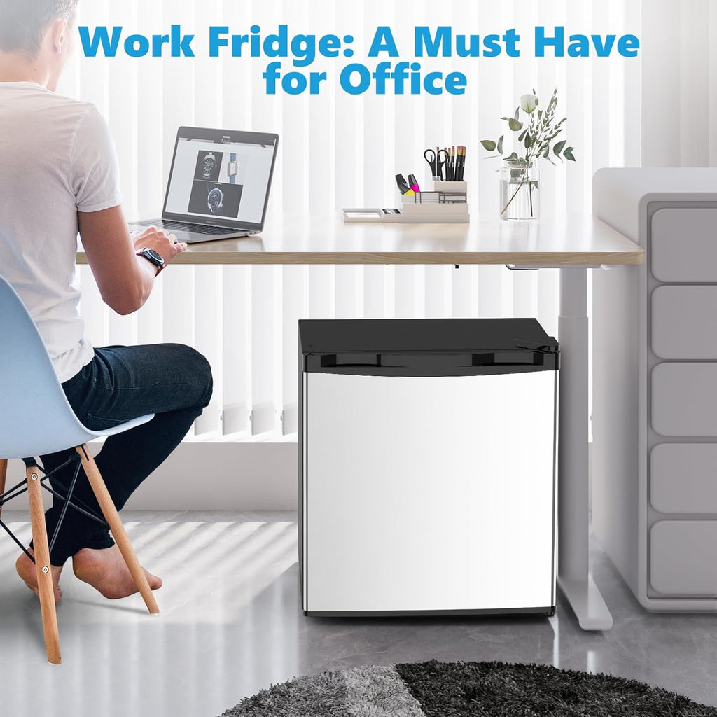 Electactic 1.7 Cu.ft Mini Fridge with Freezer, Compact Refrigerator, Single Reversible Door, Ultra Quiet, Energy Efficient for Office, Dorm, Bedroom, Apartment, Silver