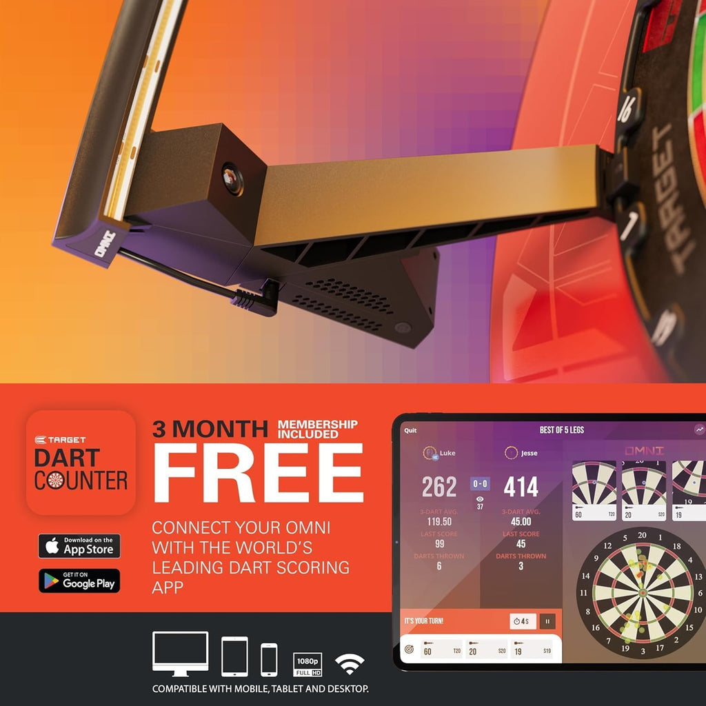Target Darts Omni-Ring: LED Lighting & auto Scoring for dartboards. Includes Scoring cam, Magnetic Board Light, Catch Ring Light. Also in Ultimate Home Bundle.