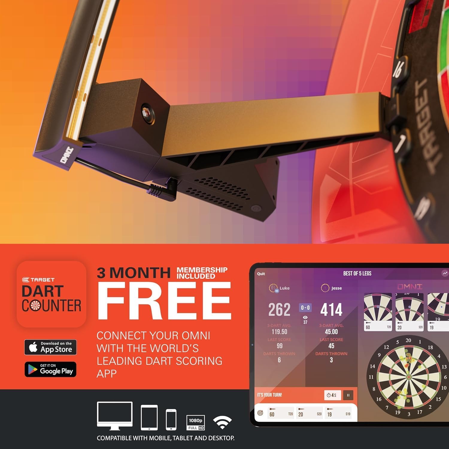 Target Darts Omni-Ring: LED Lighting & auto Scoring for dartboards. Includes Scoring cam, Magnetic Board Light, Catch Ring Light. Also in Ultimate Home Bundle.