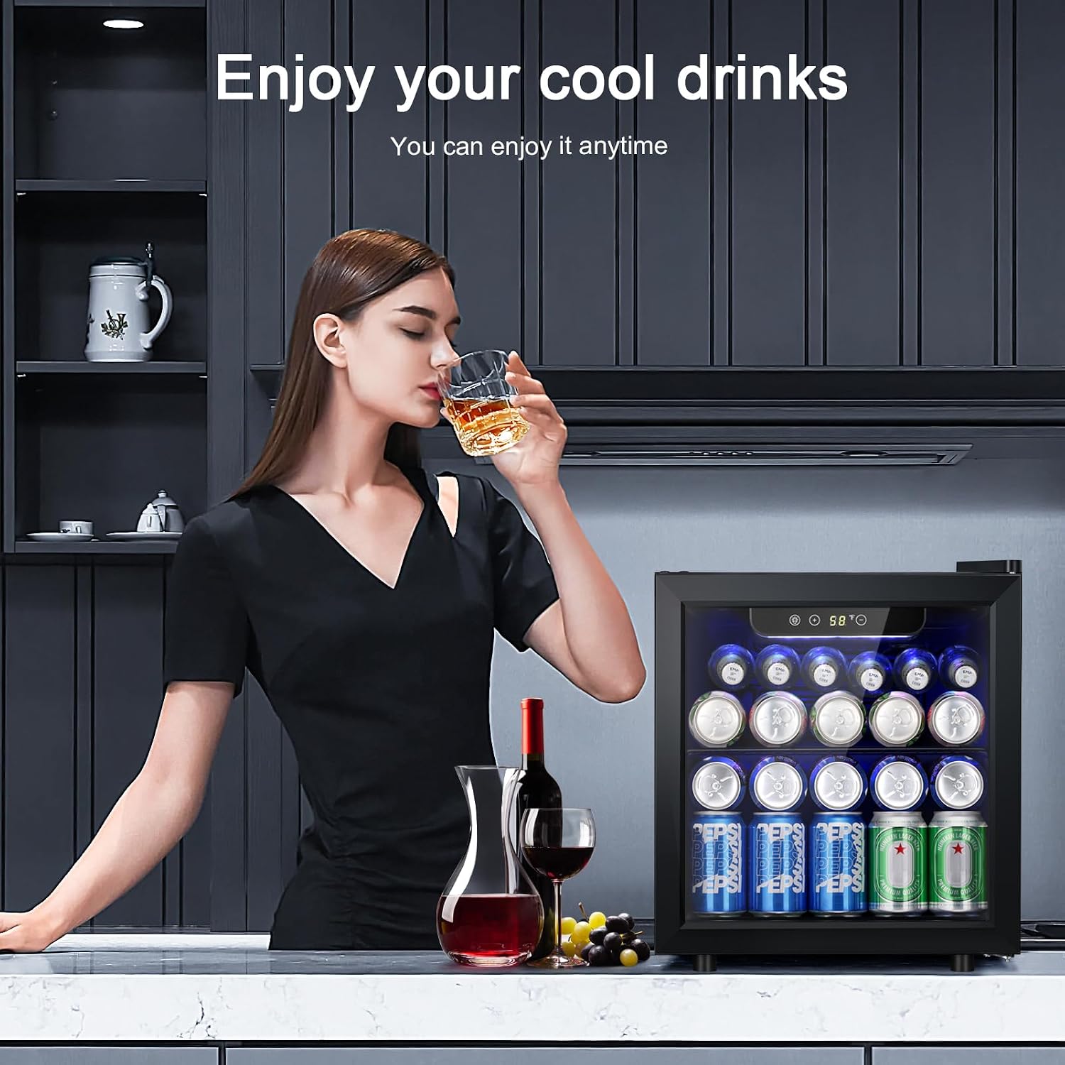 Antarctic Star 12 Bottle/48 Can Beverage Refrigerator, Wine Cooler/Cabinet, Mini Drink Fridge, Clear Front Glass Door Counter Top Red Cellar Beer Soda Bar Quiet Compressor Freestanding 1.3 cu.ft.