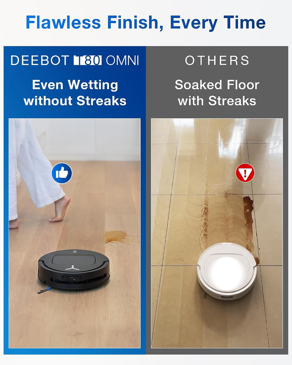 ECOVACS DEEBOT T80 Omni Robot Vacuum and Mop, Instant Self-Cleaning OZMO Roller Mop, TruEdge Deep Cleaning, AI Navigation, 18,000Pa Suction and ZeroTangle 3.0 for Pets and Carpets