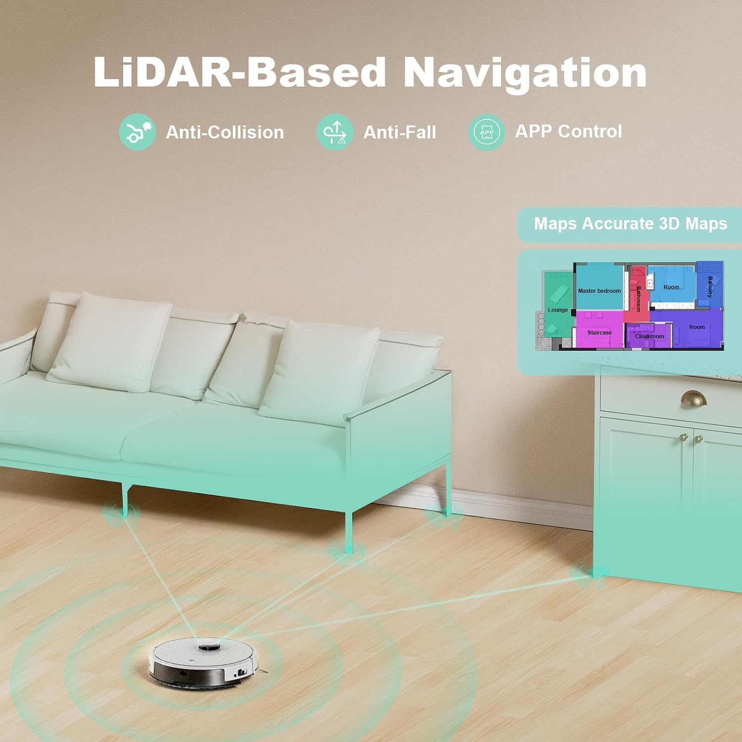 TECBOT S3 PRO Robotic Vacuum Cleaner and mop, LiDAR Navigation, 150mins Runtime&4,000Pa Suction, Automatic Charging Robot Vacuum Cleaner, WiFi,App,Alexa, Ideal for Hard Floor, Pet Hair,White
