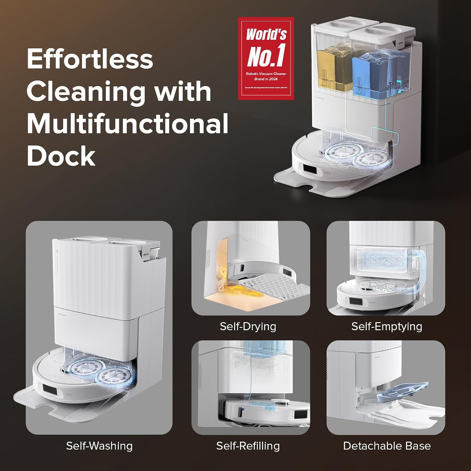 roborock Qrevo S Robot Vacuum and Mop, Self-Drying, Auto Mop Washing, 7000Pa Suction, Self-Emptying & Refilling, 10mm Mop Lifting, 200RPM Spinning Mops, Smart Obstacle Avoidance, White