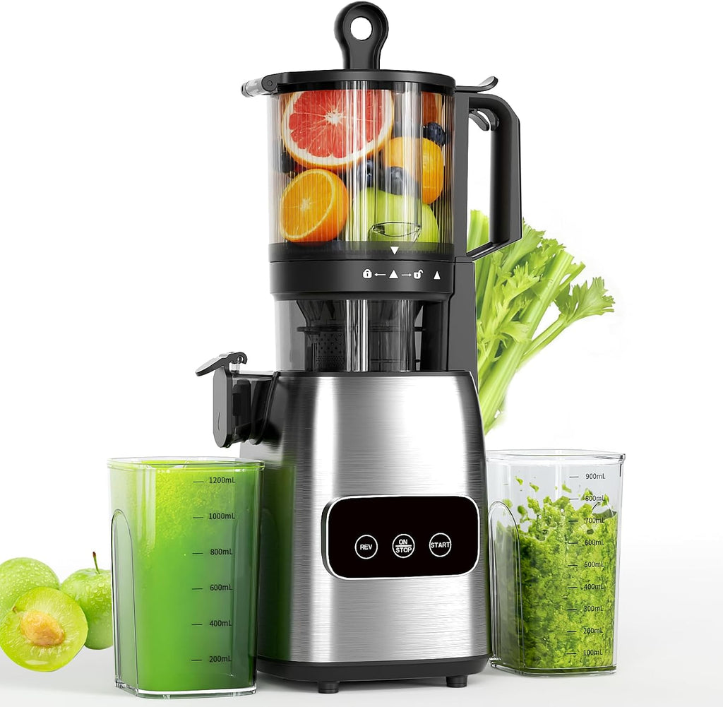 Kndko Juicer Machines with 5.4' Large Feed Chute, Cold Press Juicer for Whole Vegetables and Fruits, Stainless Steel Slow Masticating Juicer Easy to Clean, Self Feeding, High Juice Yield