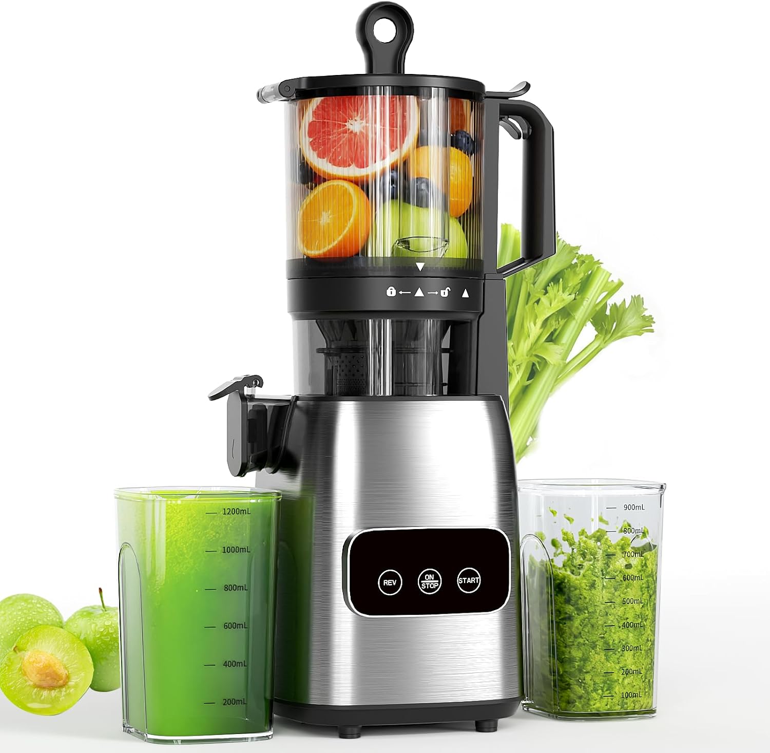 Kndko Juicer Machines with 5.4' Large Feed Chute, Cold Press Juicer for Whole Vegetables and Fruits, Stainless Steel Slow Masticating Juicer Easy to Clean, Self Feeding, High Juice Yield