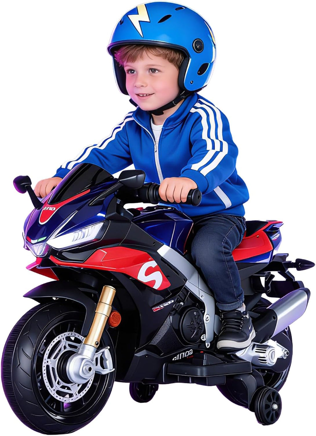 HEIMILI 12V Kids Motorcycle, Aprilia RSV4 Licensed Electric Ride on for 3 Years, 40' Small Motorbike with Training Wheels, Bluetooth, Speed 3mph (Blue, 12V(40 * 23 * 17))