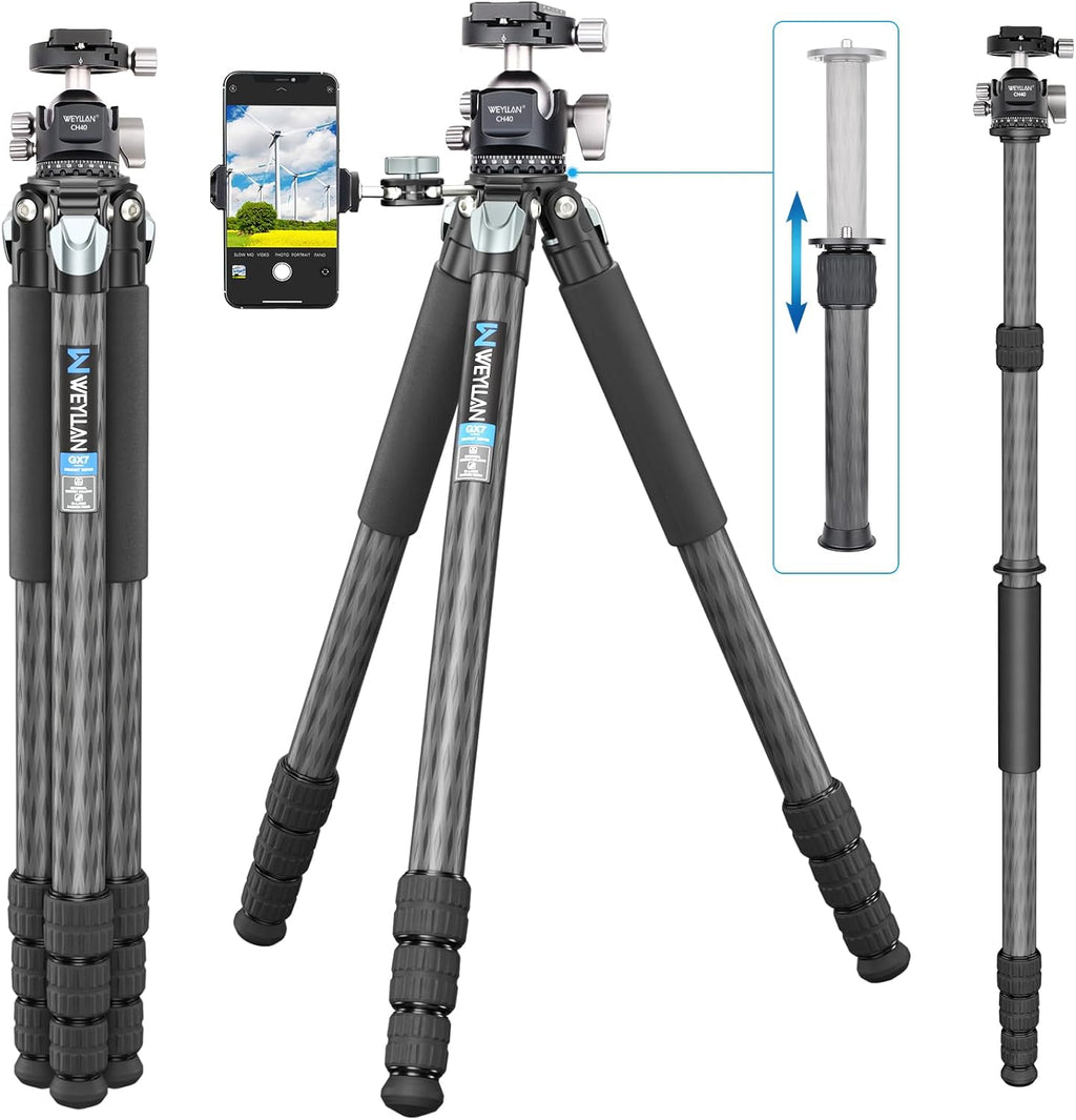 Carbon Fiber Heavy Duty Tripod WEYLLAN 81'' Professional Tripods for Camera, 10-Layer Carbon Fibre Tube, 32.5mm Leg with Low Profile Tripod Ball Head for Canon Nikon Sony, DSLR SLR Digital Camcorder