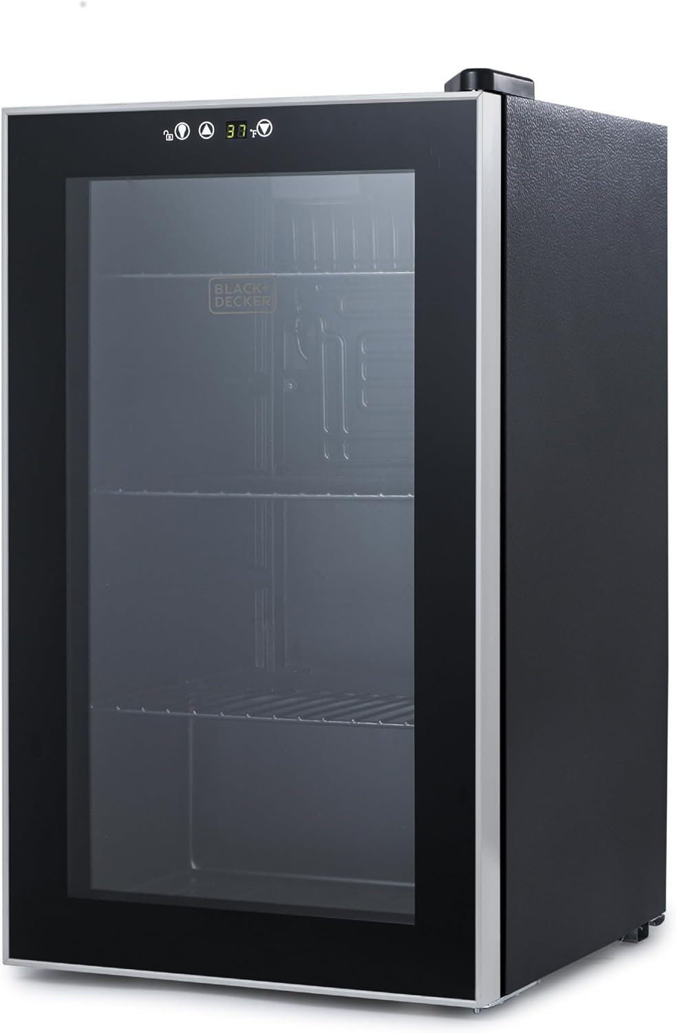 BLACK+DECKER 2.4 Cu. Ft. Beverage Cooler, Beverage Fridge with Double Pane Glass Door, Drink Fridge and Beverage Refrigerator with 76-Can Capacity for Home Bar, Home Office and More