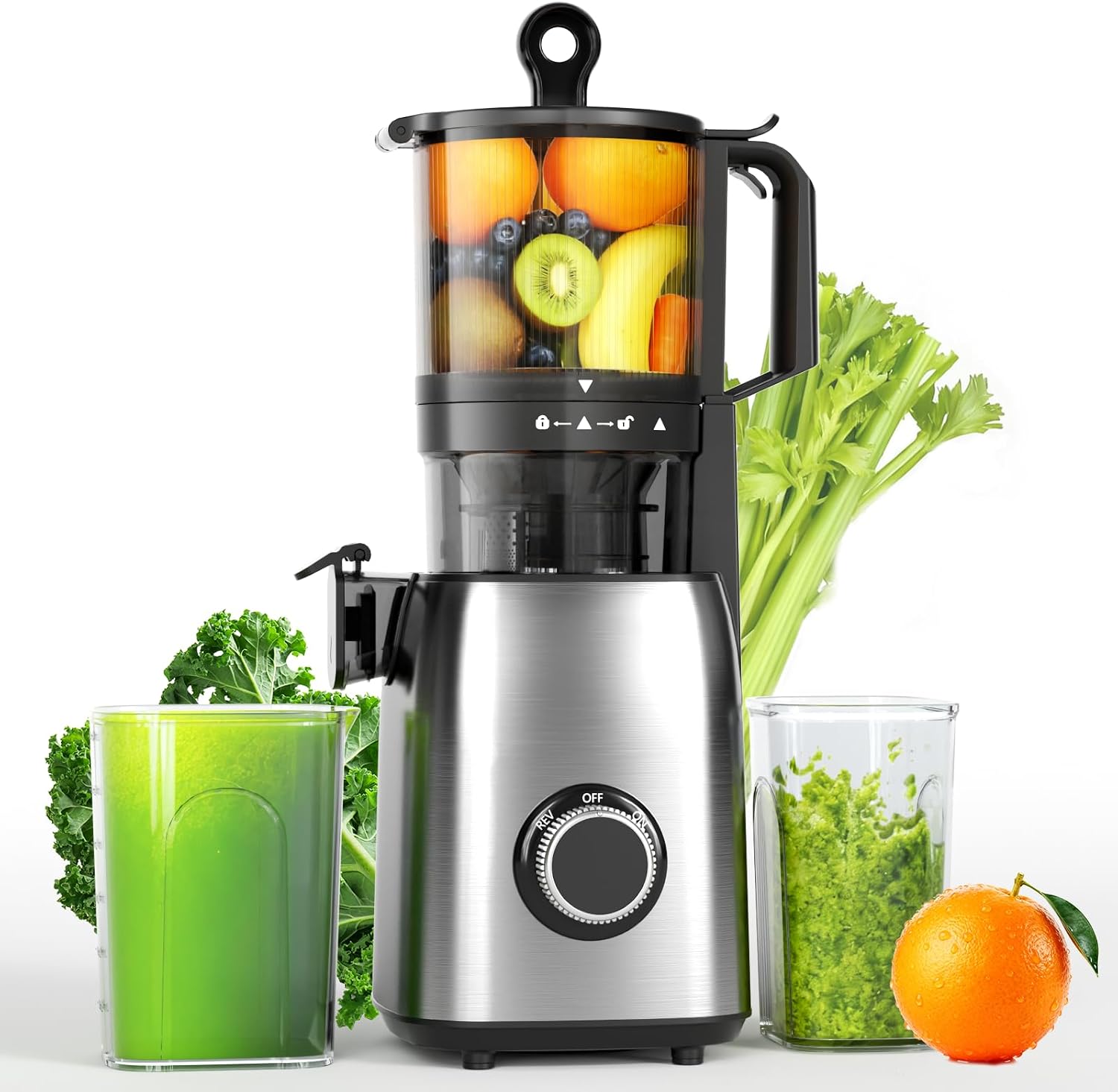 COWSAR Cold Press Juicer Machines, Orange Juicer with 5.4' Extra-Large Feed Chute, 60RPM Slow Masticating Fruit Juicer, 300W Electric Juicer for Citrus, Pomegranate & Vegetables