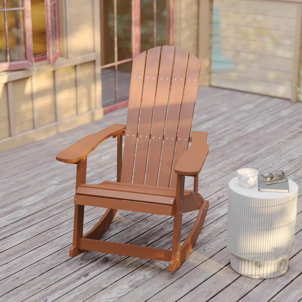 Flash Furniture Savannah Poly Resin Wood Adirondack Rocking Chair - All Weather Red Polystyrene - Stainless Steel Hardware - Set of 2