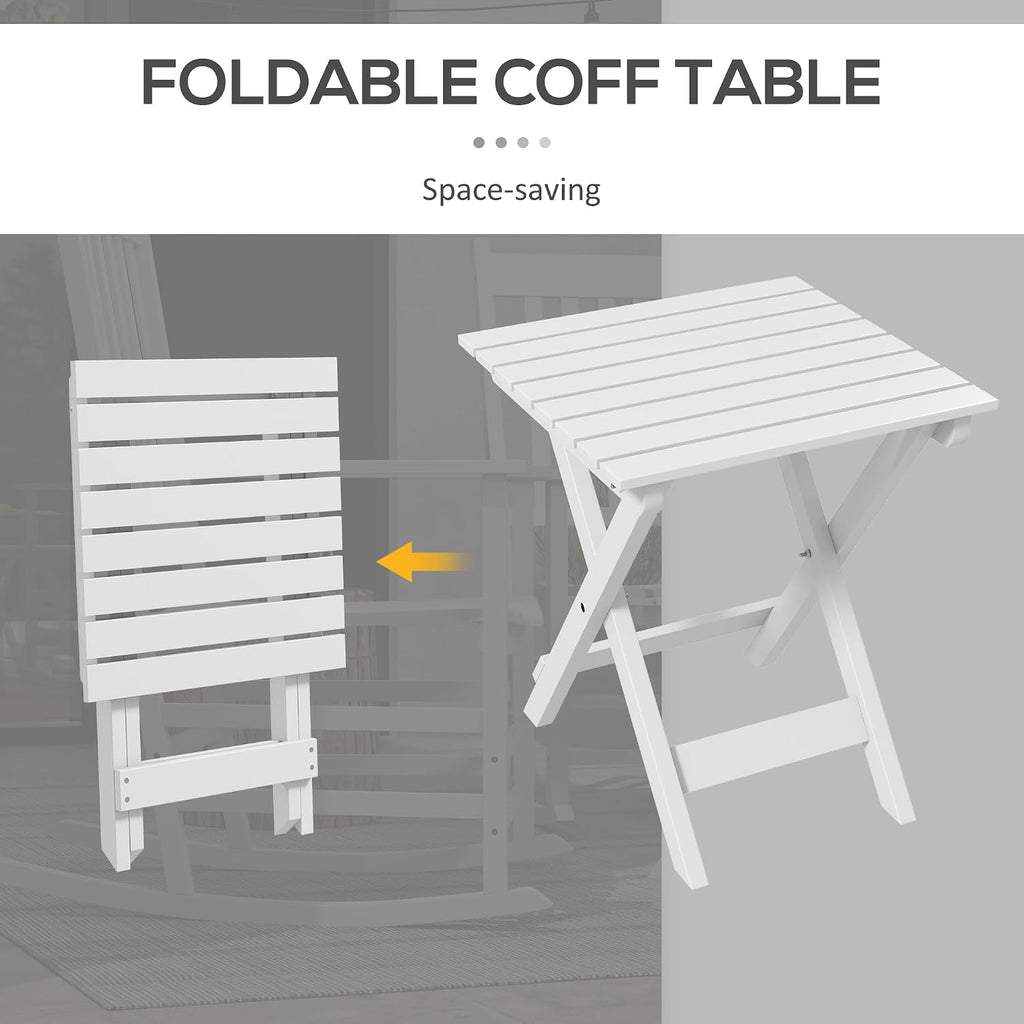 Outsunny Outdoor Rocking Chair Set of 2 with Side Table, Patio Wooden Rocking Chair with Smooth Armrests, High Back for Garden, Balcony, Porch, Supports Up to 352 lbs, White