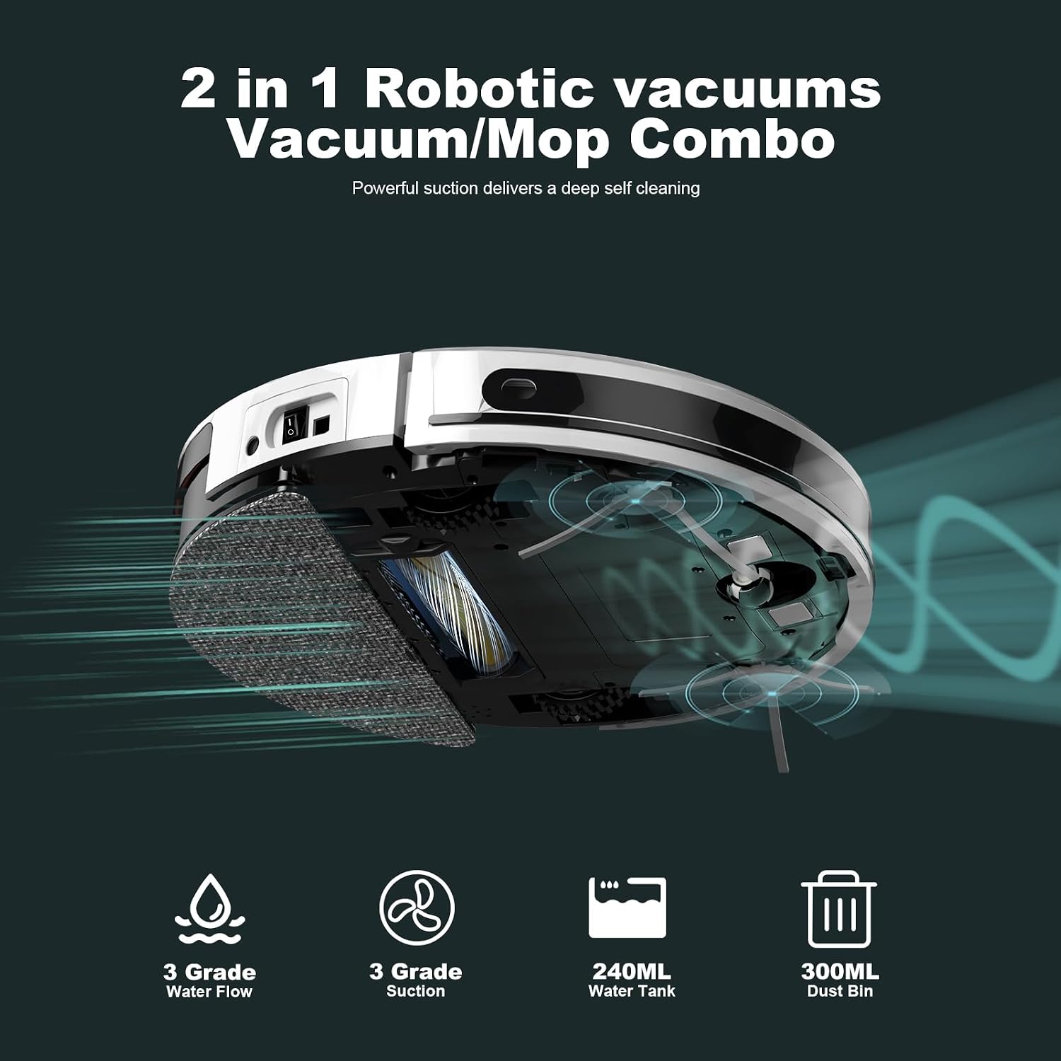TECBOT S3 PRO Robotic Vacuum Cleaner and mop, LiDAR Navigation, 150mins Runtime&4,000Pa Suction, Automatic Charging Robot Vacuum Cleaner, WiFi,App,Alexa, Ideal for Hard Floor, Pet Hair,White