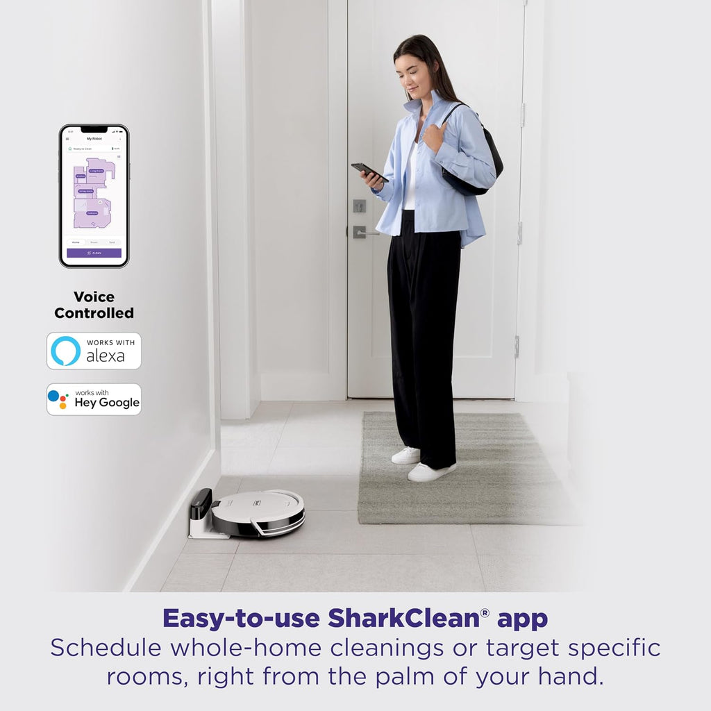 Shark Navigator Robot Vacuum with SmartPath Navigation and Self-Cleaning Brushroll, Powerful Suction, for Carpets & Hard Floors, White, AV2120